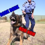 PLAY!! PLAY PLAY PLAY!!! | BORK BORK; NOM NOM | image tagged in police dog | made w/ Imgflip meme maker