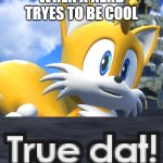 lol | WHEN A NERD TRYES TO BE COOL | image tagged in tails true dat sonic forces | made w/ Imgflip meme maker
