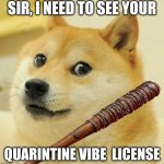 Vibe License Please | SIR, I NEED TO SEE YOUR; QUARINTINE VIBE  LICENSE | image tagged in vibe check,doge,check | made w/ Imgflip meme maker