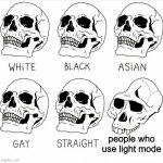 I swear to god | people who use light mode | image tagged in skull comparison | made w/ Imgflip meme maker