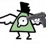 Winged Illuminati with a gun.