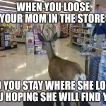 Dear Deer | WHEN YOU LOOSE YOUR MOM IN THE STORE; SO YOU STAY WHERE SHE LOST YOU HOPING SHE WILL FIND YOU | image tagged in dear deer | made w/ Imgflip meme maker