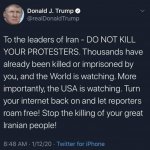 Donald Trump tweet Iran protests