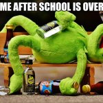 Kermit drunk 1 | ME AFTER SCHOOL IS OVER | image tagged in kermit drunk 1 | made w/ Imgflip meme maker