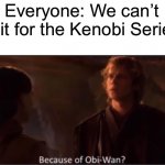 Because of Obi-Wan? | Everyone: We can’t wait for the Kenobi Series! | image tagged in because of obi-wan | made w/ Imgflip meme maker