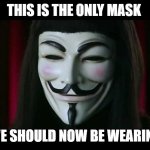 Mask | THIS IS THE ONLY MASK; WE SHOULD NOW BE WEARING | image tagged in v for vendetta | made w/ Imgflip meme maker