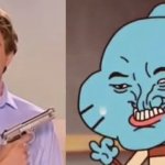 Gun guy with blue devil meme