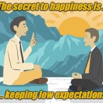 secret to happiness | The secret to happiness is ... ... keeping low expectations | image tagged in sage advice | made w/ Imgflip meme maker