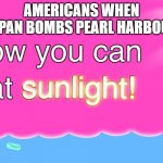 Now You Can Eat Sunlight | AMERICANS WHEN JAPAN BOMBS PEARL HARBOUR | image tagged in now you can eat sunlight | made w/ Imgflip meme maker