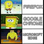 Know Your Browser | INTERNET EXPLORER; FIREFOX; GOOGLE CHROME; MICROSOFT EDGE; BRAVE | image tagged in increasingly buff spongebob | made w/ Imgflip meme maker