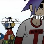 Comment for the Forecast rock | THE STONE; THE GUY WHO SAW THOUSANDS OF STONES; ME AND MY BROTHER SEEING THE FORECAST STONE | image tagged in gorillaz | made w/ Imgflip meme maker