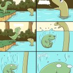 dinosour jump into the river meme