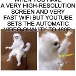 happens a lot | WHEN YOU HAVE A VERY HIGH-RESOLUTION SCREEN AND VERY FAST WIFI BUT YOUTUBE SETS THE AUTOMATIC VIDEO QUALITY TO 480P: | image tagged in why tho,youtube,quality,wifi | made w/ Imgflip meme maker