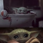 Happy then sad Baby Yoda (Star Wars)