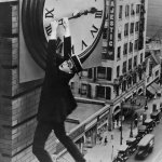 Harold Lloyd hanging on clock