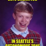 Dream on | GETS DREAM JOB; IN SEATTLE’S 
AUTONOMOUS ZONE | image tagged in bad lick brian,seattle,funny,funny meme,hippie | made w/ Imgflip meme maker