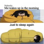 Nobody | Me:wakes up in the morning; Just to sleep again | image tagged in nobody | made w/ Imgflip meme maker