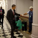 Obama fist bumping janitor