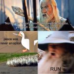 no matter what comes through that gate | image tagged in no matter what comes through that gate,untitled goose peace was never an option | made w/ Imgflip meme maker