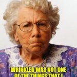 Wrinkled | WRINKLED WAS NOT ONE OF THE THINGS THAT I WANTED TO BE WHEN I GREW UP! | image tagged in angry old woman | made w/ Imgflip meme maker