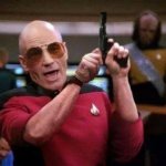 PICARD WITH GUN "AM I THE ONLY ONE AROUND HERE" meme
