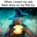 I'm the usb lord | When i insert my usb flash drive on my first try: | image tagged in meme man vich | made w/ Imgflip meme maker