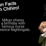 Bet you didn't know that- vol. 3 | Mikan shares a birthday with famous nurse Florence Nightingale. | image tagged in fun facts with chihiro template danganronpa thh,mikan,danganronpa | made w/ Imgflip meme maker