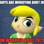 like seriosly | U GUYS ARE WORRYING BOUT JULY; IM WORRIED BOUT 2021 | image tagged in im not zelda | made w/ Imgflip meme maker