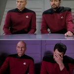 Picard Riker listening to a pun meme