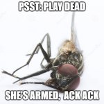 French fly | PSST: PLAY DEAD; SHE'S ARMED,  ACK ACK | image tagged in french fly | made w/ Imgflip meme maker