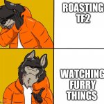 roasting tf2 | ROASTING TF2; WATCHING FURRY THINGS | image tagged in furry drake hotline bling | made w/ Imgflip meme maker