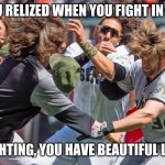mlb fight  | WHEN YOU RELIZED WHEN YOU FIGHT IN BASEBALL; WHILE FIGHTING, YOU HAVE BEAUTIFUL LONG HAIR | image tagged in mlb fight | made w/ Imgflip meme maker