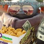 Baby Yoda Flaunt | When the stimulus hits my account. | image tagged in rich baby yoda flaunt,memes | made w/ Imgflip meme maker