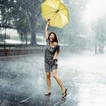 Woman singing in the rain