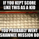 Bowling | IF YOU KEPT SCORE LIKE THIS AS A KID; YOU PROBABLY WENT TO SHAWNEE MISSION BOWL | image tagged in bowling | made w/ Imgflip meme maker