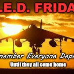 fri | R.E.D. FRIDAY; Remember Everyone Deployed; Until they all come home | image tagged in fri | made w/ Imgflip meme maker