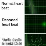 Heart Beat | Yuri's death in Doki Doki | image tagged in heart beat,doki doki literature club,death,oof,lol,yeet | made w/ Imgflip meme maker