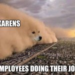 Let me speak to your manager | KARENS; EMPLOYEES DOING THEIR JOB | image tagged in doge cloud | made w/ Imgflip meme maker