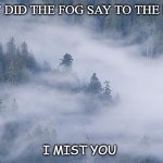 Daily Bad Dad Joke June 30 2020 | WHAT DID THE FOG SAY TO THE MIST? I MIST YOU | image tagged in foggy | made w/ Imgflip meme maker