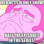 Steven Universe on netflix | WHEN NETFLIX ONLY SHOWS; HALF THE EPISODES IN THE SERIES! | image tagged in steven universe,netflix,episode,series | made w/ Imgflip meme maker