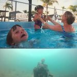 Drowning kid and skeleton meme