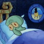 Squidward sleeping with spongebob outside meme
