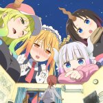 dragon maid cast looking down at little kobayashi meme