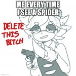 Marie with a knife and a gun | ME EVERY TIME I SEE A SPIDER | image tagged in marie with a knife and a gun | made w/ Imgflip meme maker
