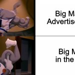 Ads vs. Reality | Big Mac in Advertisements; Big Mac in the bag | image tagged in bugs bunny muscles,big mac,memes,mcdonalds,funny,dank memes | made w/ Imgflip meme maker