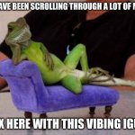 Sassy Iguana Meme | YOU HAVE BEEN SCROLLING THROUGH A LOT OF MEMES RELAX HERE WITH THIS VIBING IGUANA | image tagged in memes,sassy iguana | made w/ Imgflip meme maker