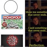 It is true. | image tagged in perfection,covid-19,monopoly | made w/ Imgflip meme maker