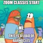 I can relate | ZOOM CLASSES START; ME: | image tagged in this is a load of barnacles | made w/ Imgflip meme maker