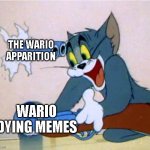 Tom Shooting himself by accident | THE WARIO APPARITION; WARIO DYING MEMES | image tagged in tom shooting himself by accident,wario | made w/ Imgflip meme maker