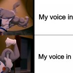 voice in head vs. voice in recordings | My voice in my head; My voice in recordings | image tagged in bugs bunny muscles,memes,dank memes,fresh memes,funny | made w/ Imgflip meme maker